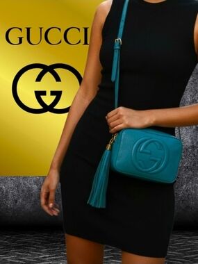 GUCCI Soho Disco Teal Green Pebbled  Crossbody Bag + Insert  EUC
